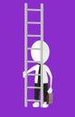 3d white character holding briefcase and standing in front of a ladder - way to climb success concept