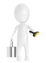 3d white character holding a tin can and a paint brush in his hands Royalty Free Stock Photo