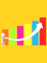 3d white character presenting a high statictics graph Royalty Free Stock Photo