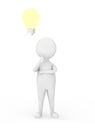 3d white character thinking with a ligh bulb near to his head concept Royalty Free Stock Photo
