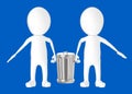 3d white character - two character carrying recycle bin