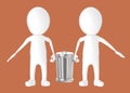 3d white character - two character carrying recycle bin