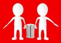 3d white character - two character carrying recycle bin