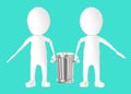 3d white character - two character carrying recycle bin