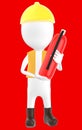 3d white character wearing a safety helmet and holding a fire extinguisher in hand Royalty Free Stock Photo