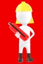 3d white character wearing a safety helmet and holding a fire extinguisher in hand Royalty Free Stock Photo