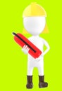 3d white character wearing a safety helmet and holding a fire extinguisher in hand Royalty Free Stock Photo