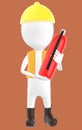 3d white character wearing a safety helmet and holding a fire extinguisher in hand Royalty Free Stock Photo