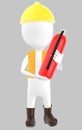 3d white character wearing a safety helmet and holding a fire extinguisher in hand Royalty Free Stock Photo