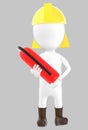 3d white character wearing a safety helmet and holding a fire extinguisher in hand Royalty Free Stock Photo