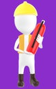 3d white character wearing a safety helmet and holding a fire extinguisher in hand Royalty Free Stock Photo