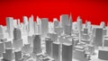 3d white city panorama isolated on red background. 3d rendering. Royalty Free Stock Photo