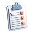 3d white clipboard task management isolated on white background. Cartoon plastic style icon. Royalty Free Stock Photo