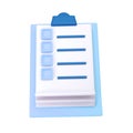 3d white clipboard icon task management todo check list on blue plane background. Work project plan concept, fast Royalty Free Stock Photo