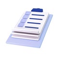 3d white clipboard icon task management todo check list on blue plane background. Work project plan concept, fast