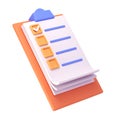 3d white clipboard icon task management todo check list on orange plane background. Work project plan concept, fast Royalty Free Stock Photo