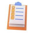 3d white clipboard icon task management todo check list on orange plane background. Work project plan concept, fast Royalty Free Stock Photo