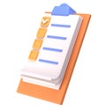 3d white clipboard icon task management todo check list on orange plane background. Work project plan concept, fast Royalty Free Stock Photo