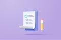 3d white clipboard task management todo check list with pencil, efficient work on project plan, progress level up concept,
