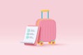 3d white clipboard task management todo check list with suitcase on background. checklist icon with mark for travel holiday