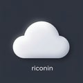 A 3D white cloud icon on a dark gray background with the word \