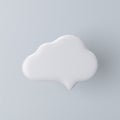 3D white cloud shaped speech bubble icon on a grey background.