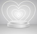 3d white cylinder podium minimal studio on neon heart background. Abstract 3d geometric shape Royalty Free Stock Photo