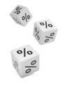 3d White dice falling with percentage sybols