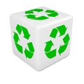 3d White dice marked with green recycle symbol