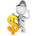 3d white doctor stand with golden dollar sign