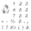 3D White font, numbers and punctuation marks.Vector set