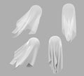 3D White ghost sheet costumes. Silhouettes of flying spirits or phantoms isolated on grey background. Something hidden Royalty Free Stock Photo