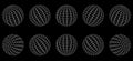 3D White Globe Grid Sphere Set on Black Background. Geometric Round Grid Mesh Ball. Wireframe Globe Surface. Wire Global