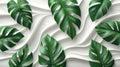 3d white and green geometric floral tiles wall with tropical leaves texture background Royalty Free Stock Photo