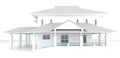 3D white house architecture exterior design in white background