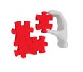 3d white human hand connecting puzzle 3d. White background.
