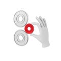 3d white human hand holds gear (cog). 3D illustration . White ba Royalty Free Stock Photo