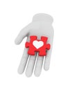 3d white human hand holds red puzzle with symbol. 3D illustration . White background. Royalty Free Stock Photo