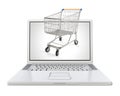 3d white laptop with shopping cart - eshop concept