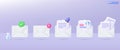 3d White mail envelope icon set symbol. Render email notification with letters, CV Resume icons, Recruit, employee. communication