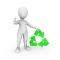 3d white man with green recycling symbol shows thumbs up gesture. Royalty Free Stock Photo