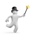 3d white man in the hat and magic wand hastens to the make miracles Royalty Free Stock Photo