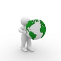 3d white man holding green globe Royalty Free Stock Photo