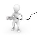 3d white man with an internet cable in hand Royalty Free Stock Photo
