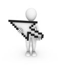 3d white man with mouse cursor in hands Royalty Free Stock Photo