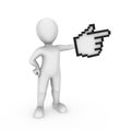 3d white man with mouse cursor pointing finger. Royalty Free Stock Photo