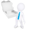 3d white man with an open box of a pizza Royalty Free Stock Photo