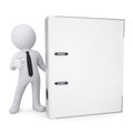3d white man points a finger at the office folder Royalty Free Stock Photo