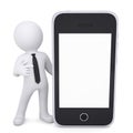 3d white man points a finger to smartphone Royalty Free Stock Photo