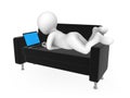 3d white man is resting on the couch with laptop Royalty Free Stock Photo